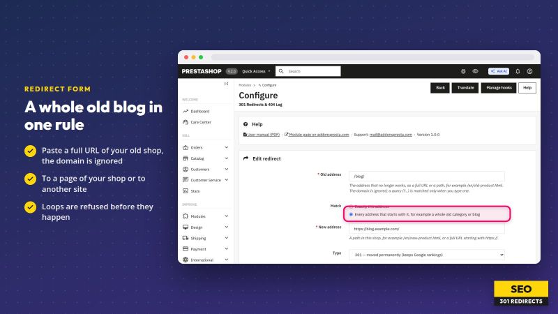 301 Redirects & 404 Log