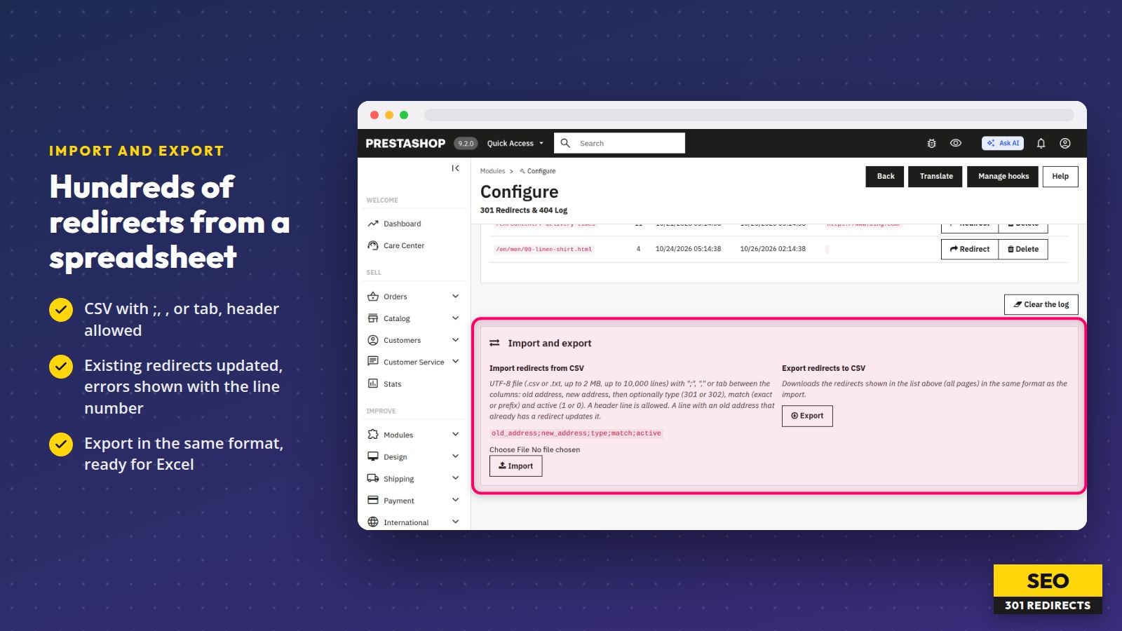 301 Redirects & 404 Log