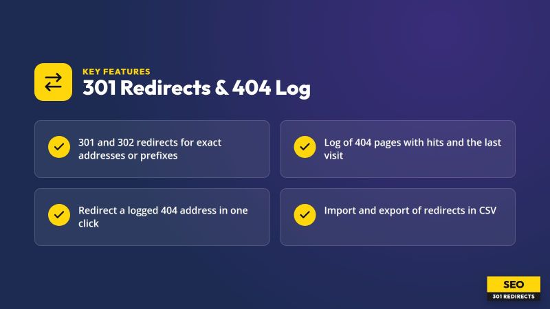 Redirections 301 et journal 404