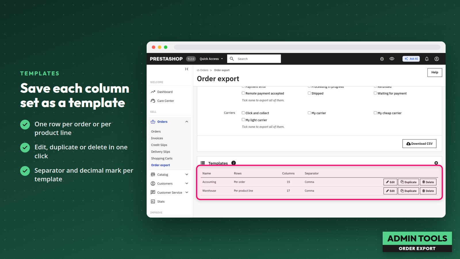 Order Export to Excel