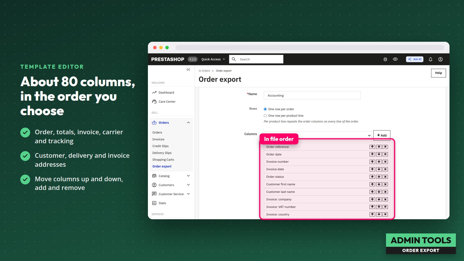 Export des commandes Excel