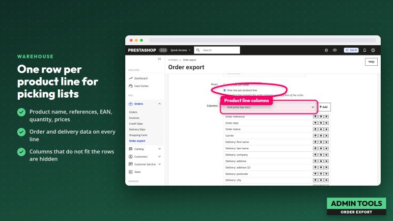 Export des commandes Excel