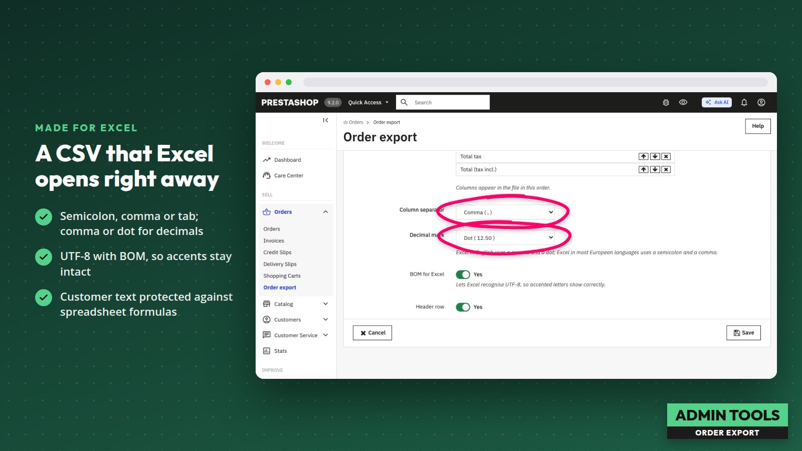 Order Export to Excel