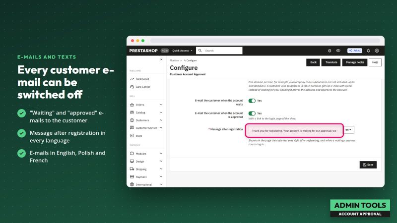 Validation des comptes clients
