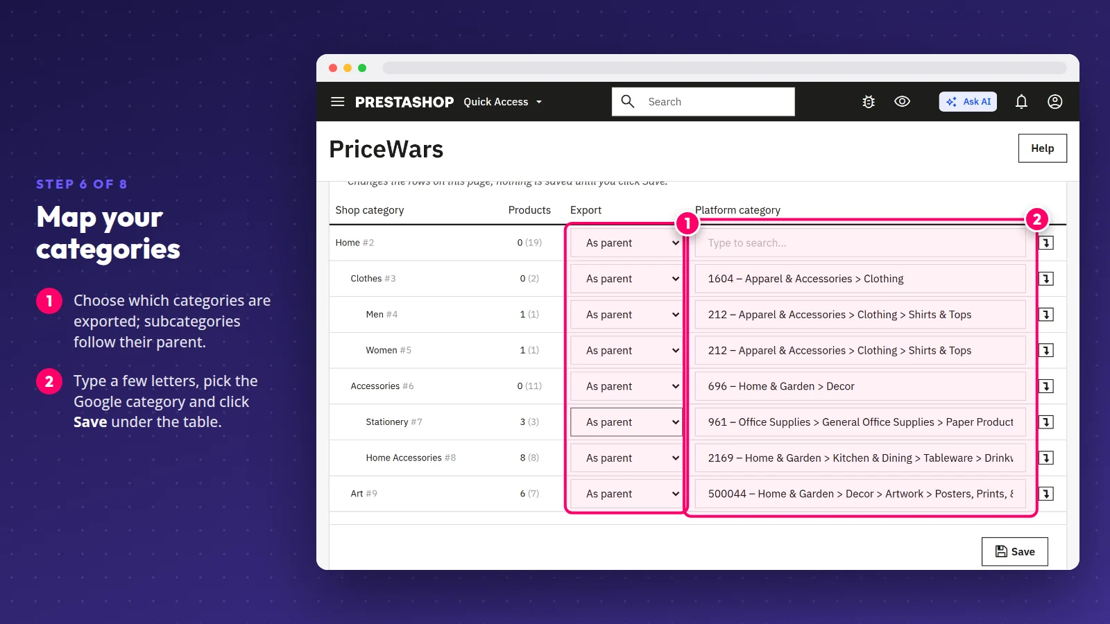 PriceWars: Map your categories